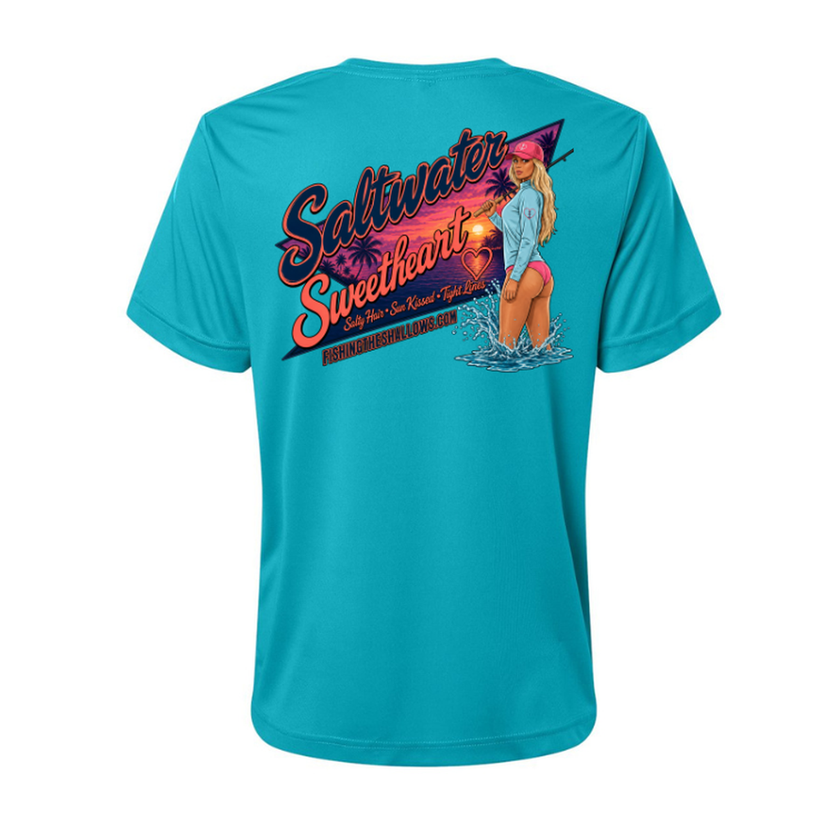Saltwater Sweetheart SS in Clear Teal, back view - womens short sleeve performance fishing shirt by Fishing The Shallows