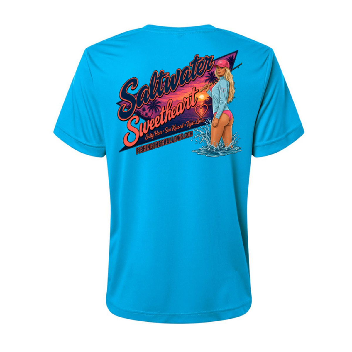 Saltwater Sweetheart SS in Electric Blue, back view - womens short sleeve performance fishing shirt by Fishing The Shallows