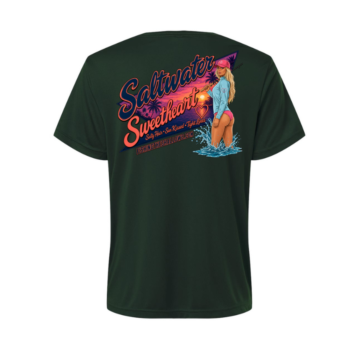 Saltwater Sweetheart SS in Forest, back view - womens short sleeve performance fishing shirt by Fishing The Shallows