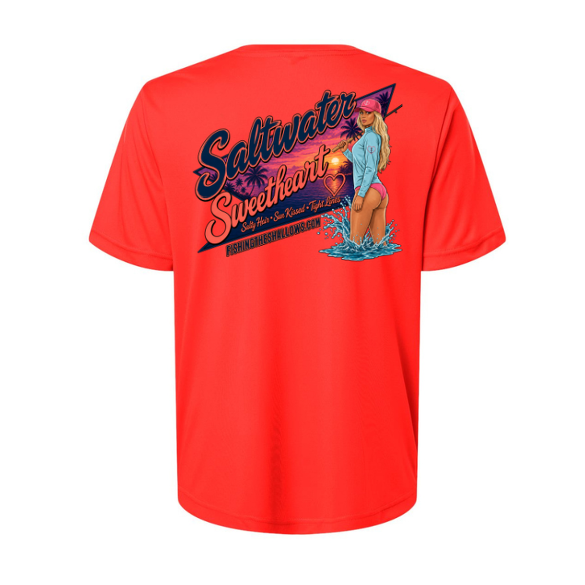 Saltwater Sweetheart SS in Marina Red, back view - womens short sleeve performance fishing shirt by Fishing The Shallows