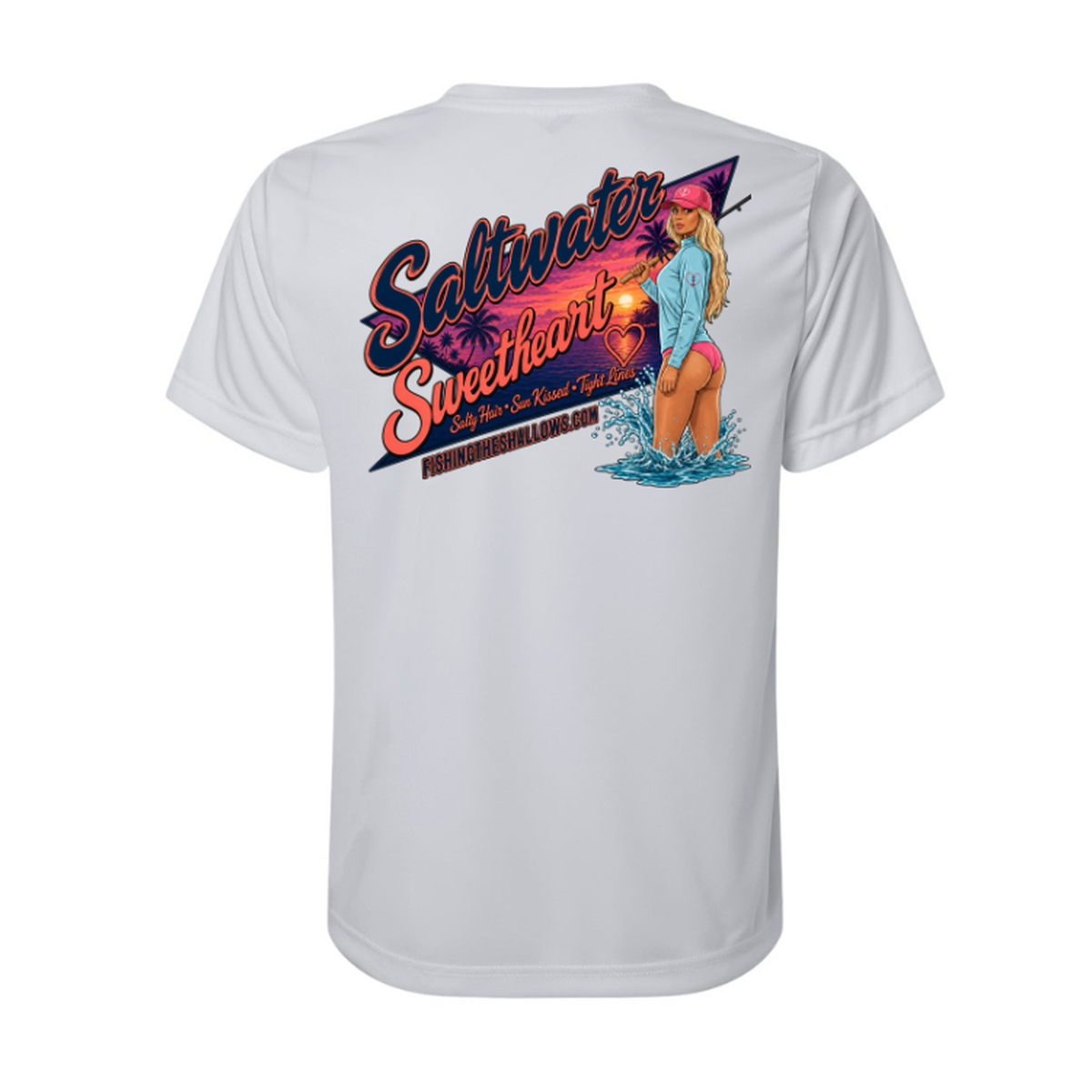 Saltwater Sweetheart SS in Platinum, back view - womens short sleeve performance fishing shirt by Fishing The Shallows