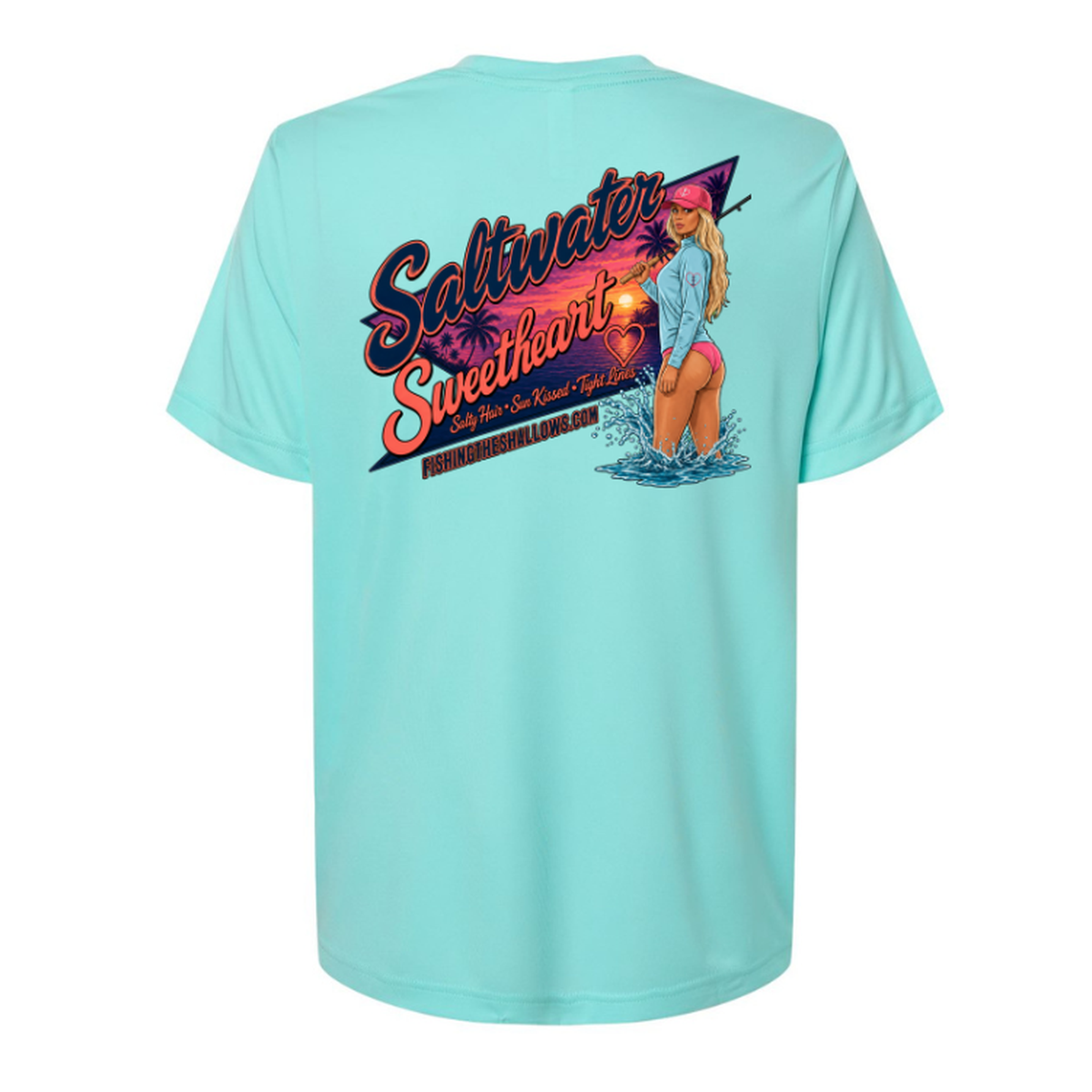 Saltwater Sweetheart SS in Sea Glass, back view - womens short sleeve performance fishing shirt by Fishing The Shallows