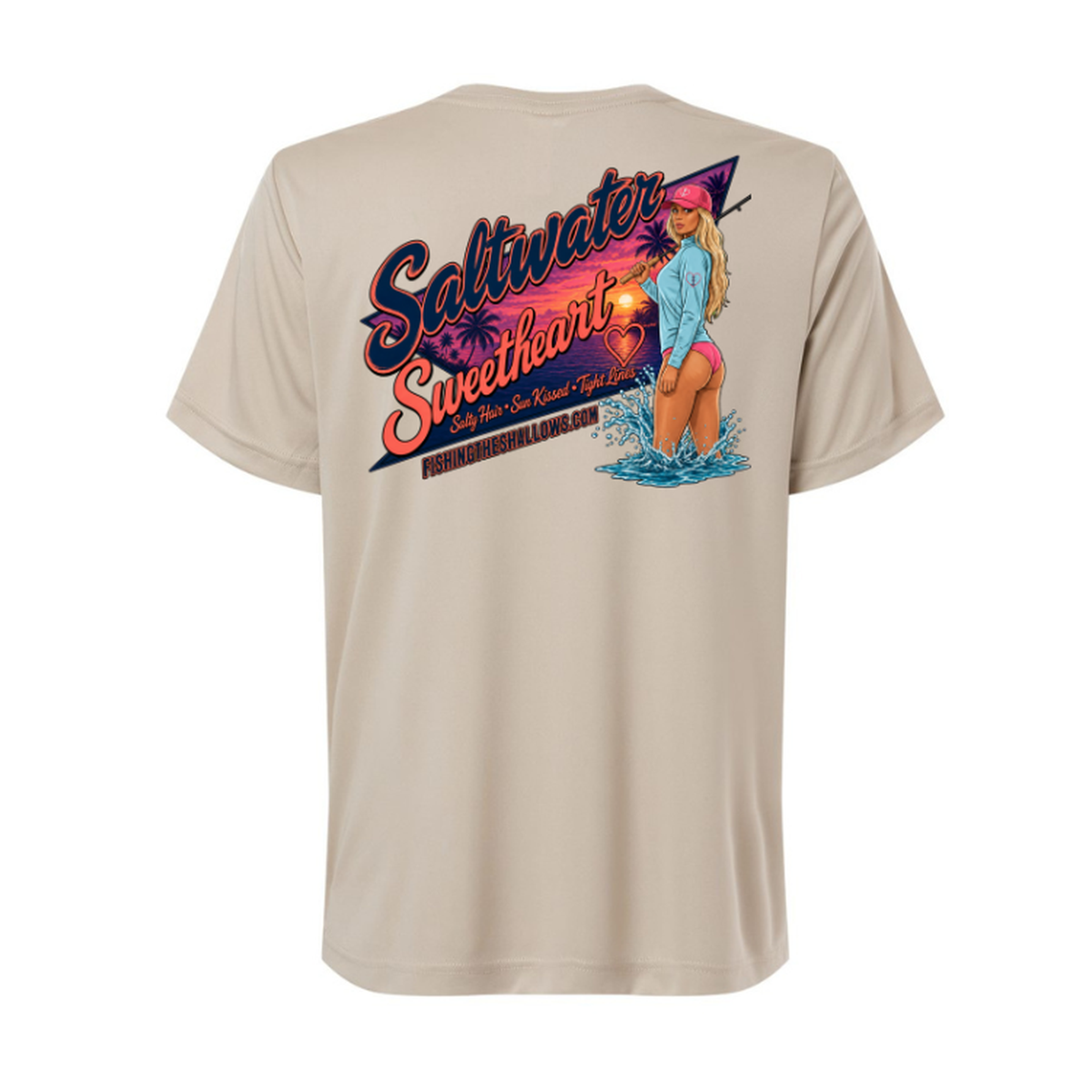 Saltwater Sweetheart SS in Stone, back view - womens short sleeve performance fishing shirt by Fishing The Shallows