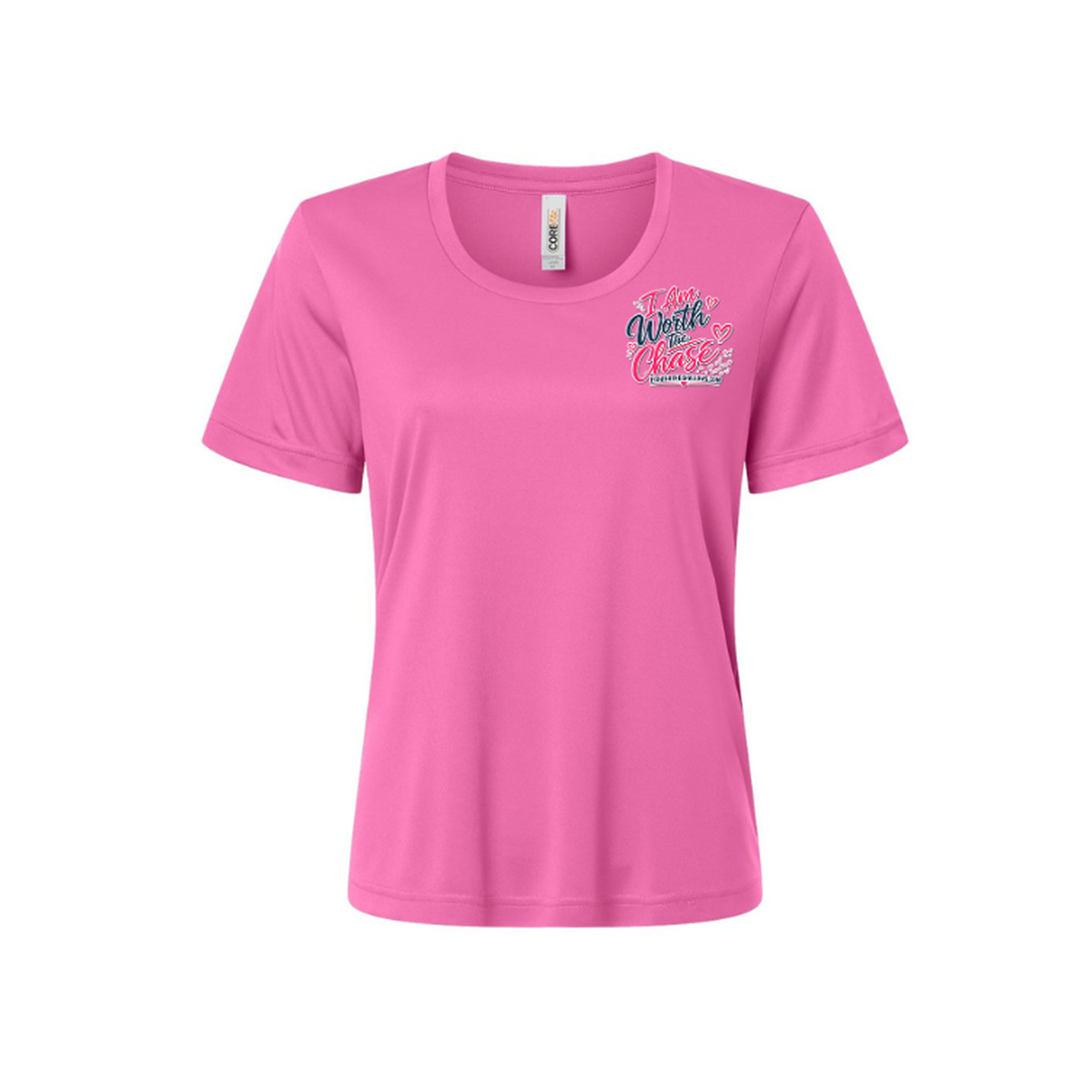 Worth It SS in Charity Pink, front view - womens short sleeve performance fishing shirt by Fishing The Shallows