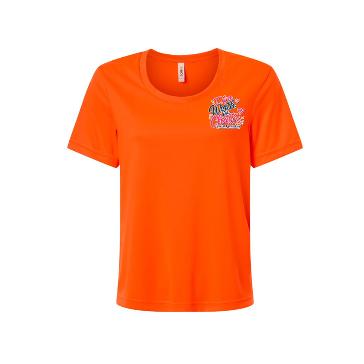 Worth It SS in Safety Orange, front view - womens short sleeve performance fishing shirt by Fishing The Shallows