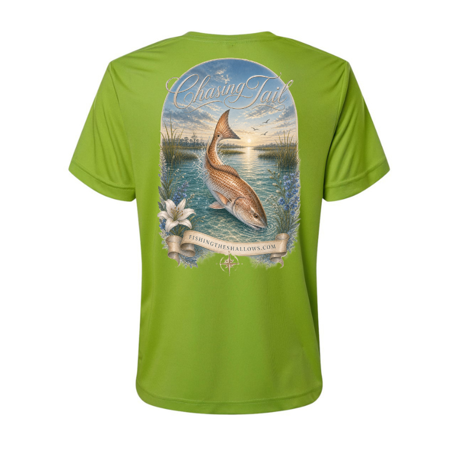 Diving Redfish – Women's Short Sleeve in Acid Green - back view