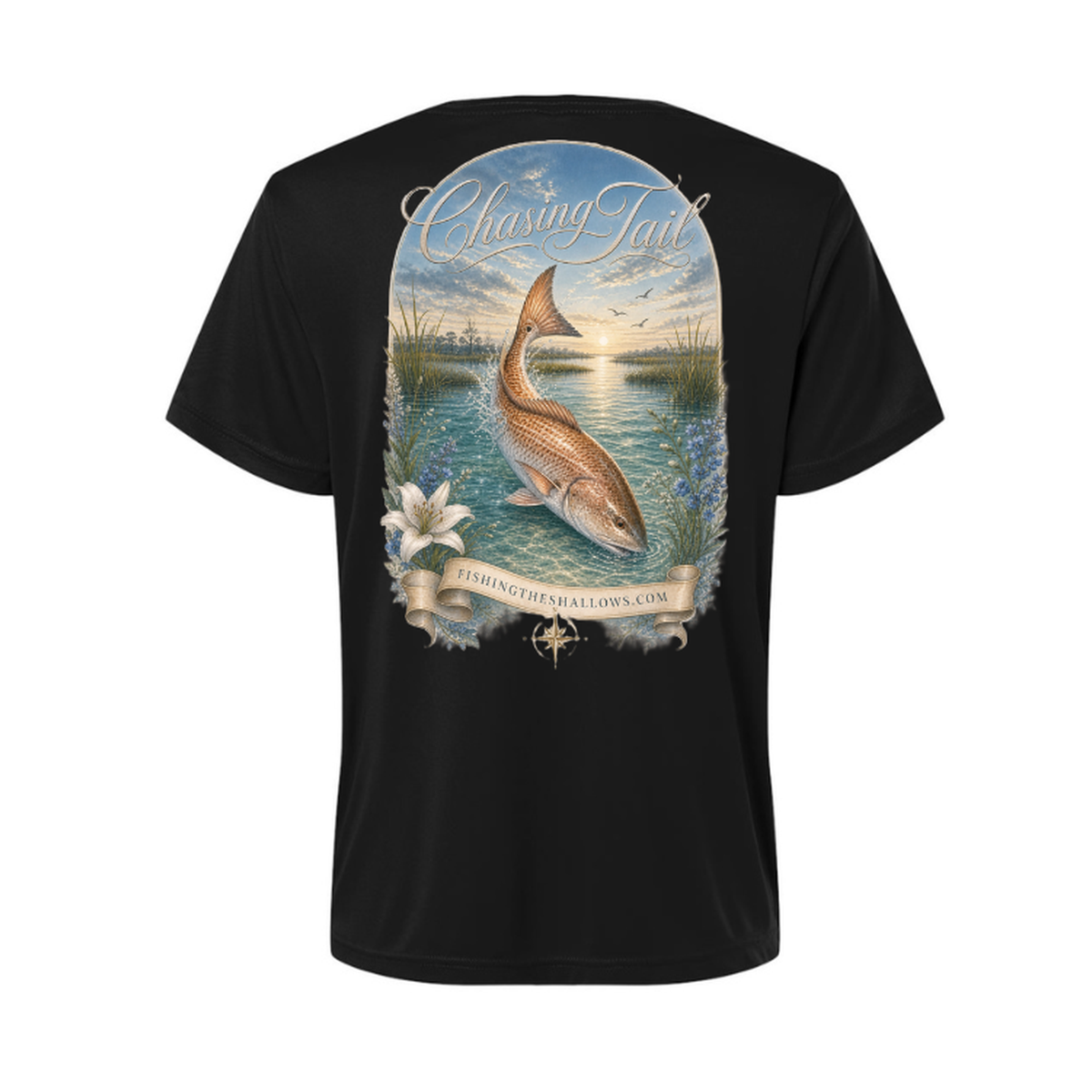 Diving Redfish – Women's Short Sleeve in Black - back view