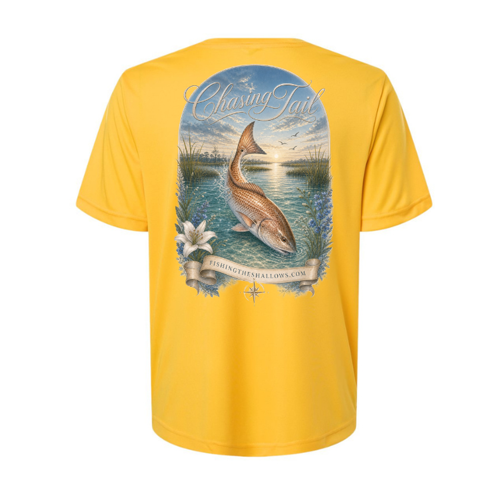 Diving Redfish – Women's Short Sleeve in Campus Gold - back view