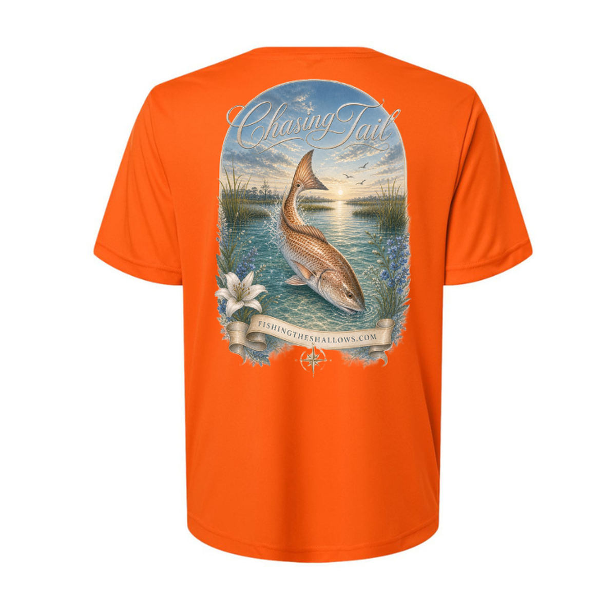 Diving Redfish – Women's Short Sleeve in Campus Orange - back view