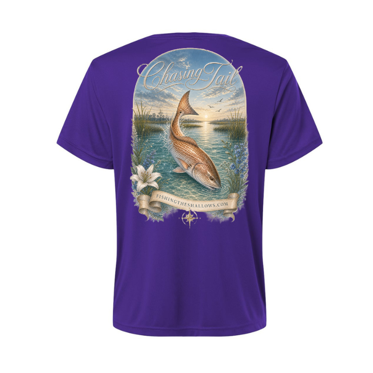 Diving Redfish – Women's Short Sleeve in Campus Purple - back view