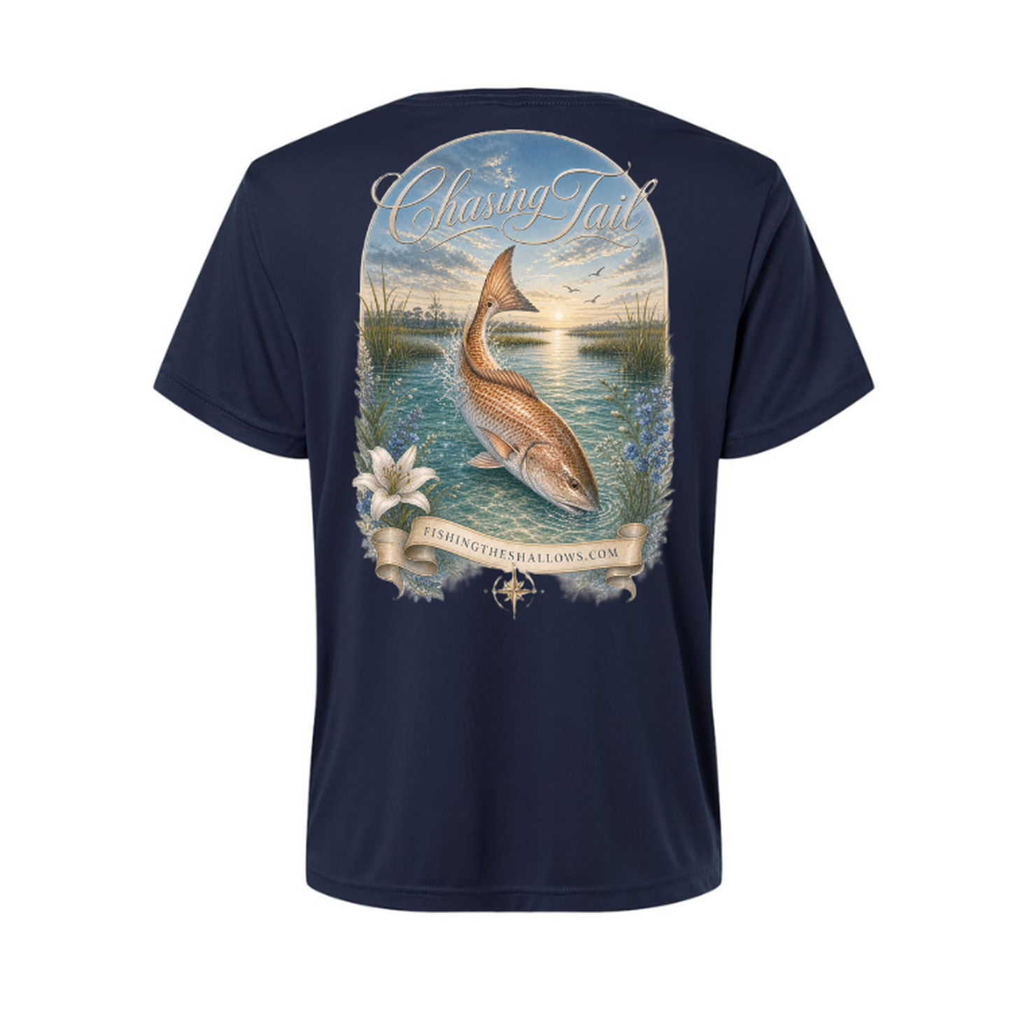 Diving Redfish – Women's Short Sleeve in Classic Navy - back view