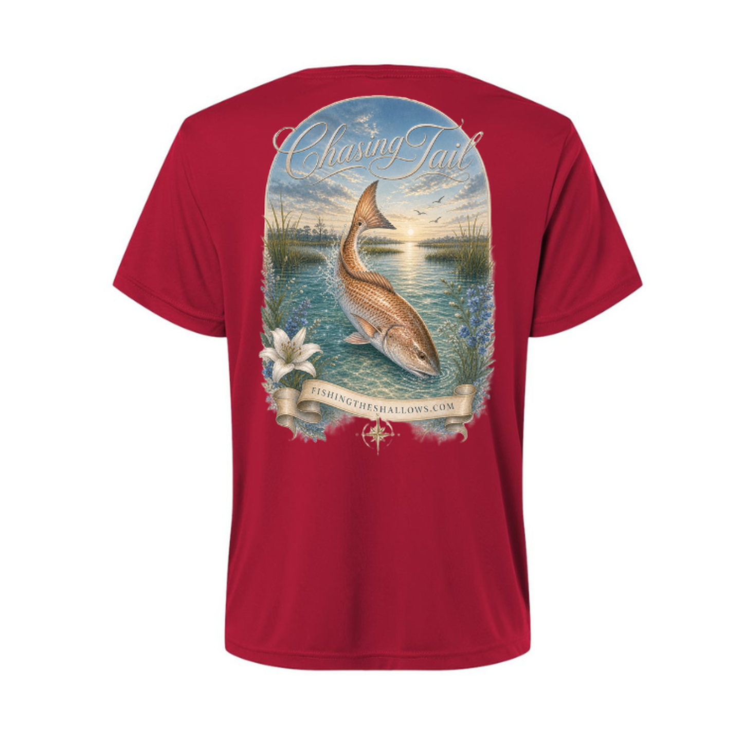 Diving Redfish – Women's Short Sleeve in Classic Red - back view