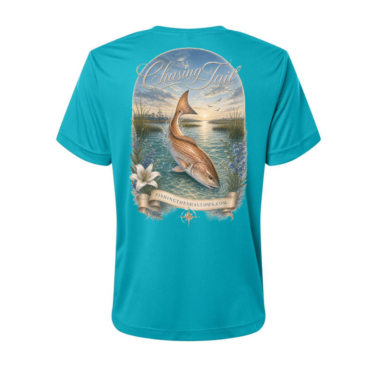 Diving Redfish – Women's Short Sleeve in Clear Teal - back view