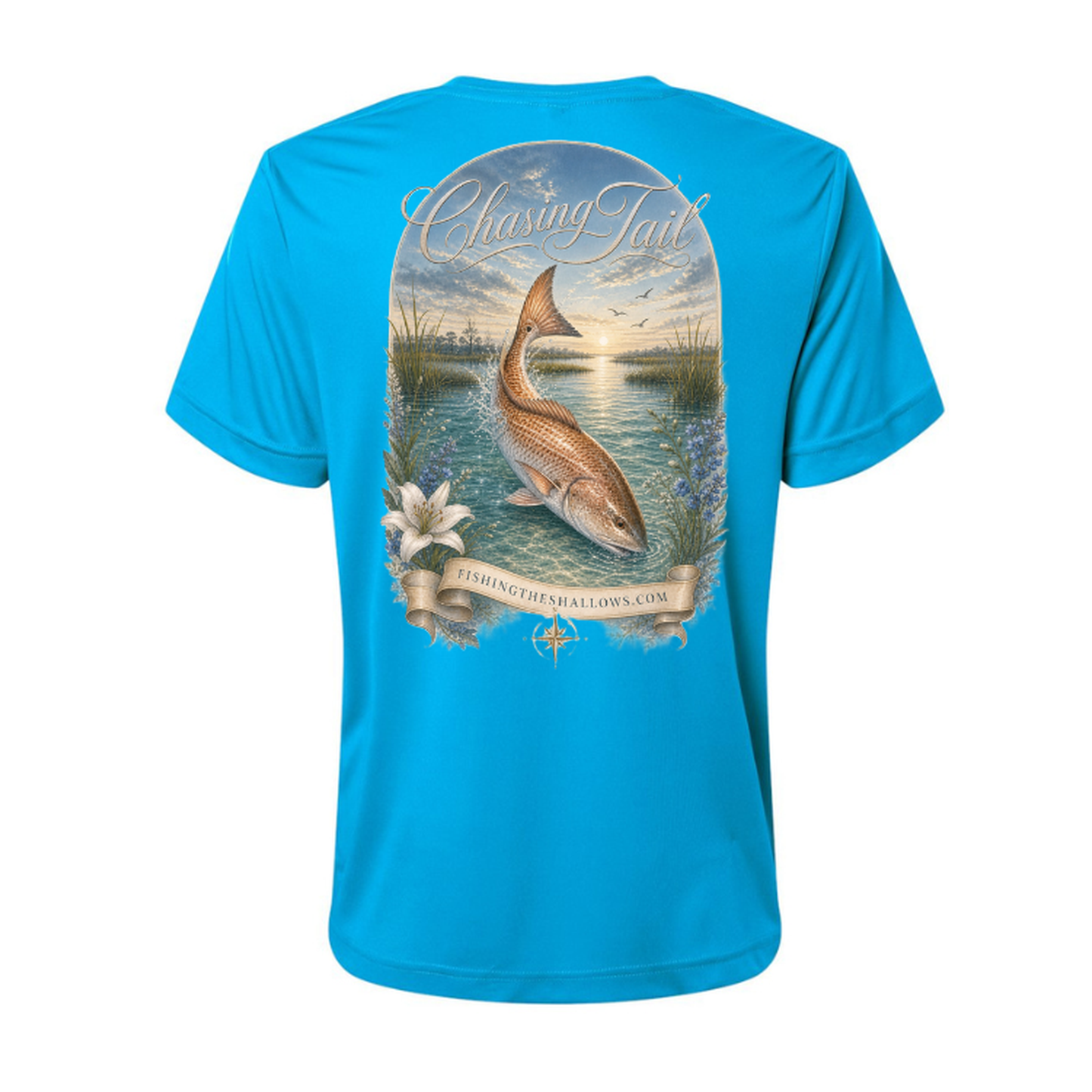 Diving Redfish – Women's Short Sleeve in Electric Blue - back view