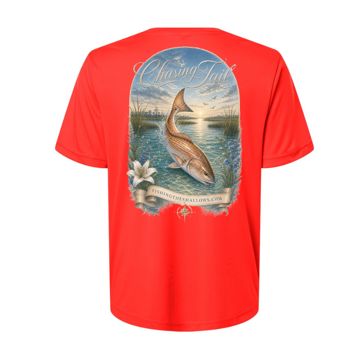 Diving Redfish – Women's Short Sleeve in Marina Red - back view