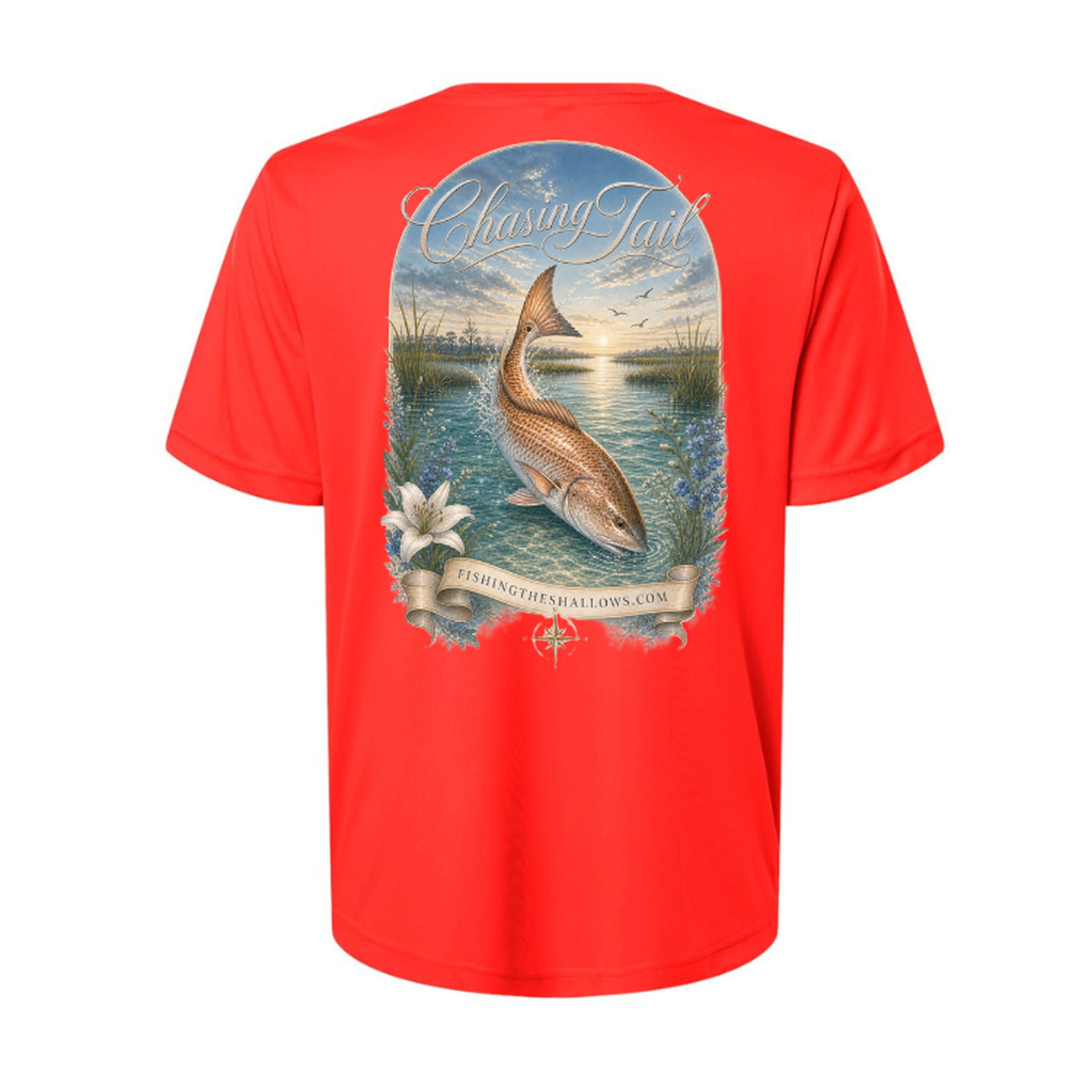 Diving Redfish – Women's Short Sleeve in Marina Red - back view