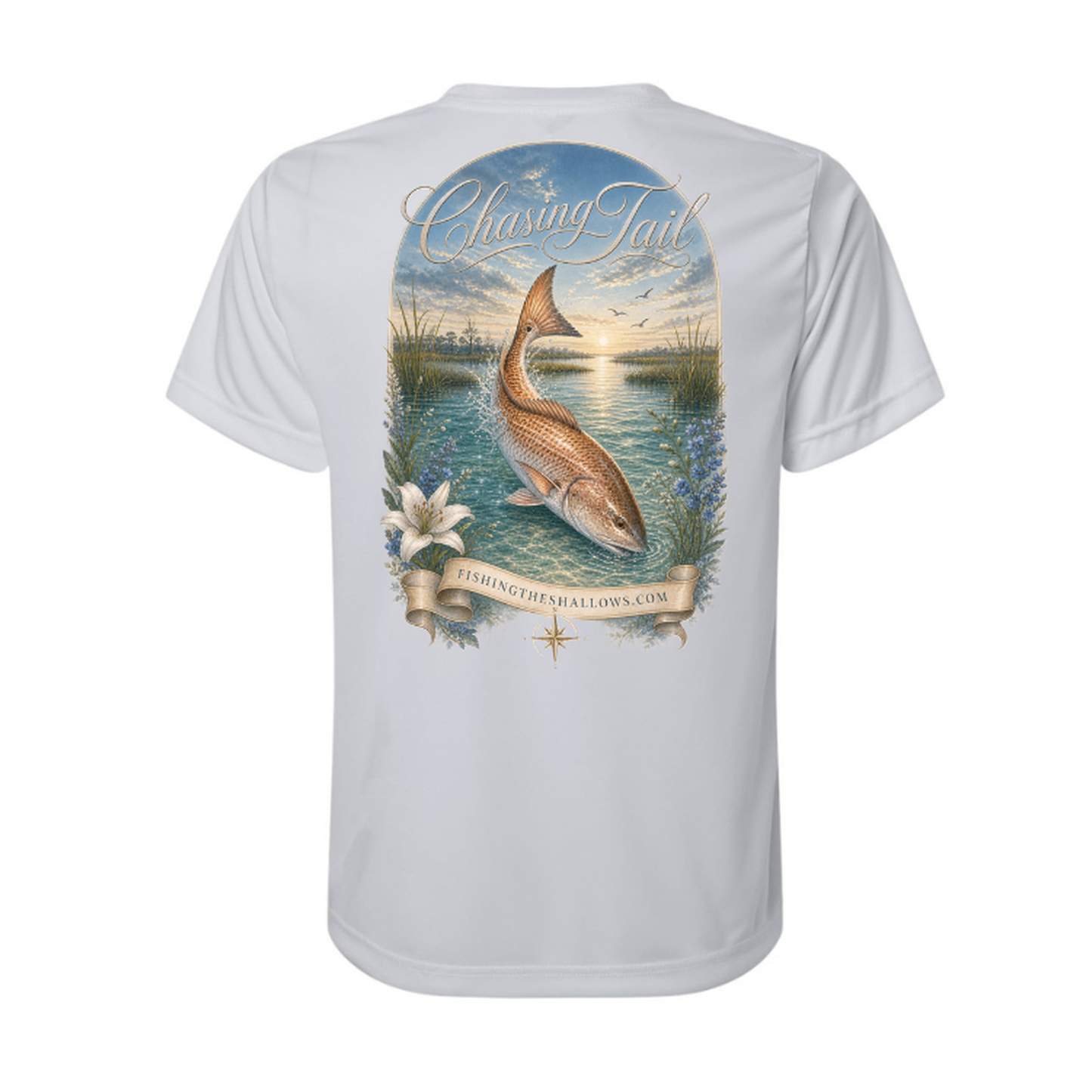 Diving Redfish – Women's Short Sleeve in Platinum - back view