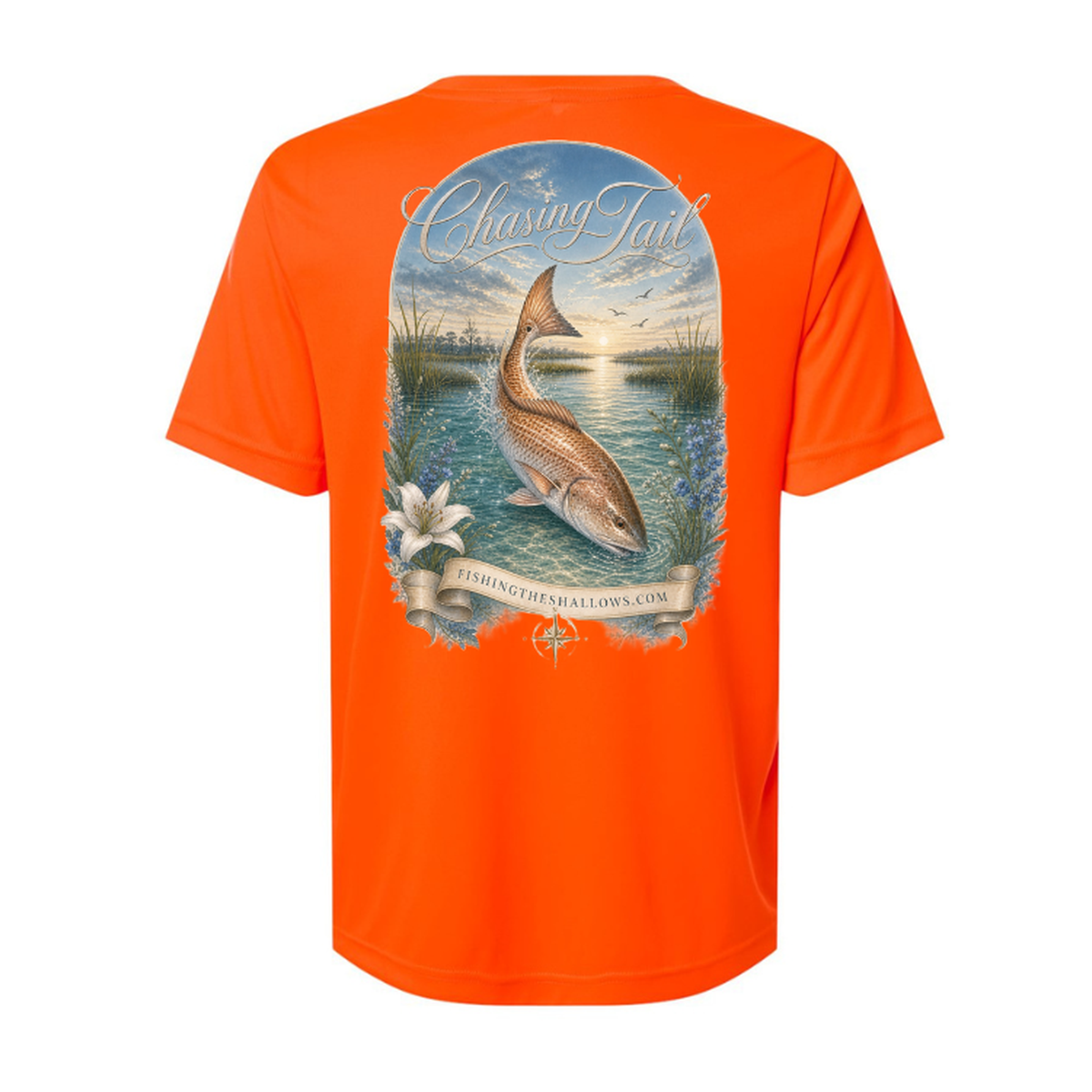 Diving Redfish – Women's Short Sleeve in Safety Orange - back view