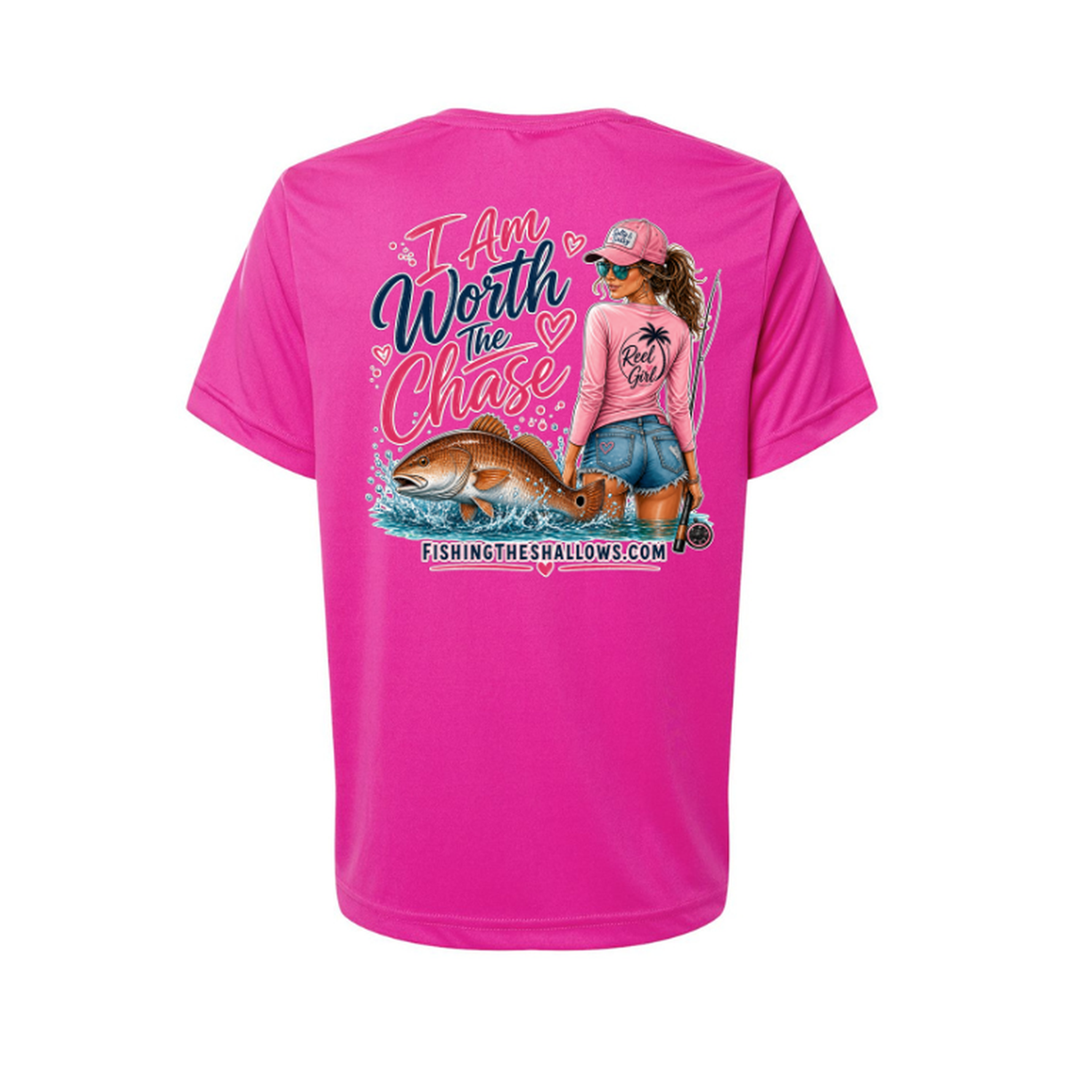 Worth It SS in Bright Magenta, back view - womens short sleeve performance fishing shirt by Fishing The Shallows