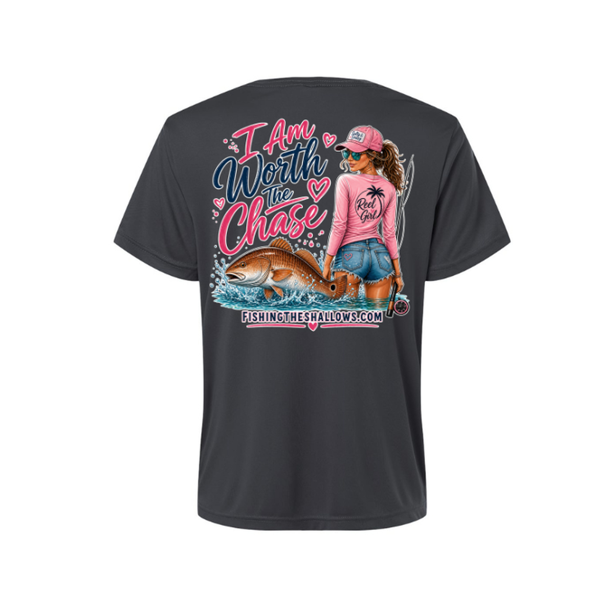 Worth It SS in Carbon, back view - womens short sleeve performance fishing shirt by Fishing The Shallows