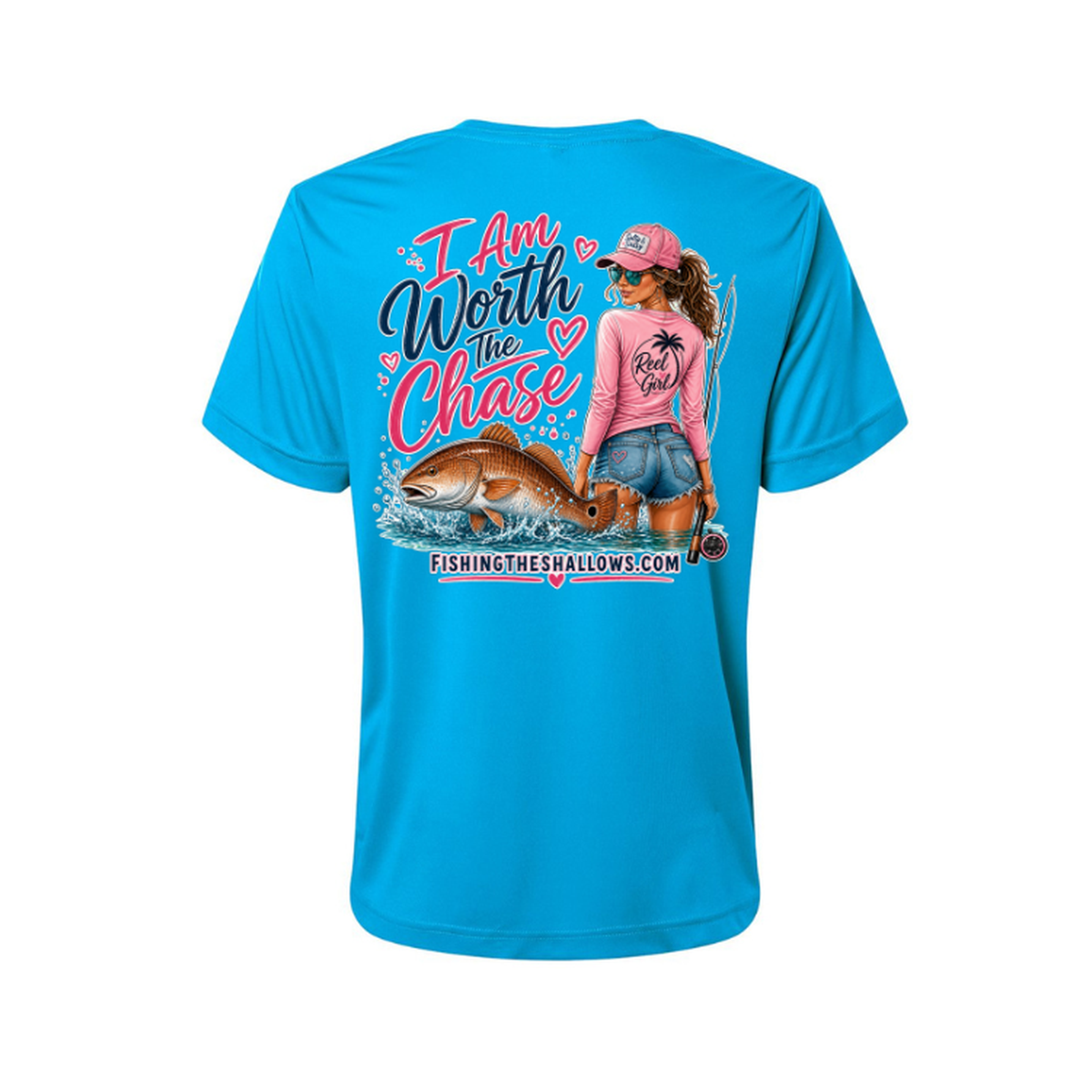 Worth It SS in Electric Blue, back view - womens short sleeve performance fishing shirt by Fishing The Shallows