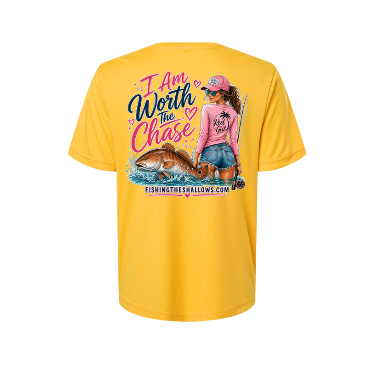 Worth It SS in Campus Gold, back view - womens short sleeve performance fishing shirt by Fishing The Shallows