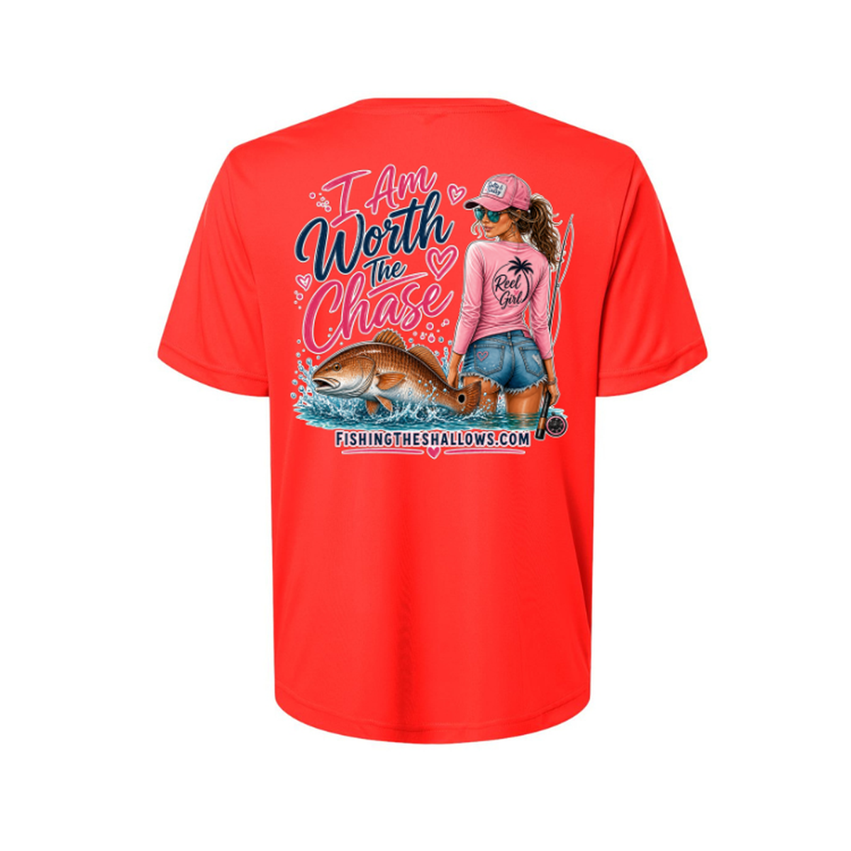 Worth It SS in Marina Red, back view - womens short sleeve performance fishing shirt by Fishing The Shallows
