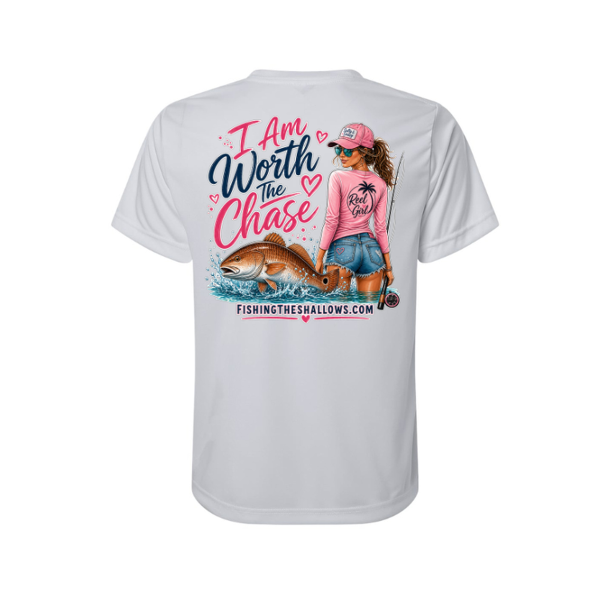 Worth It SS in Platinum, back view - womens short sleeve performance fishing shirt by Fishing The Shallows