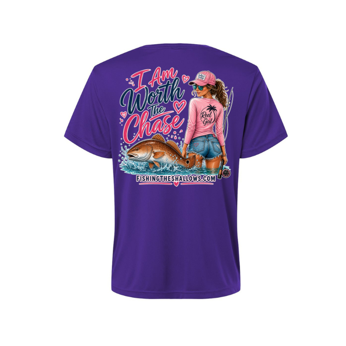 Worth It SS in Campus Purple, back view - womens short sleeve performance fishing shirt by Fishing The Shallows