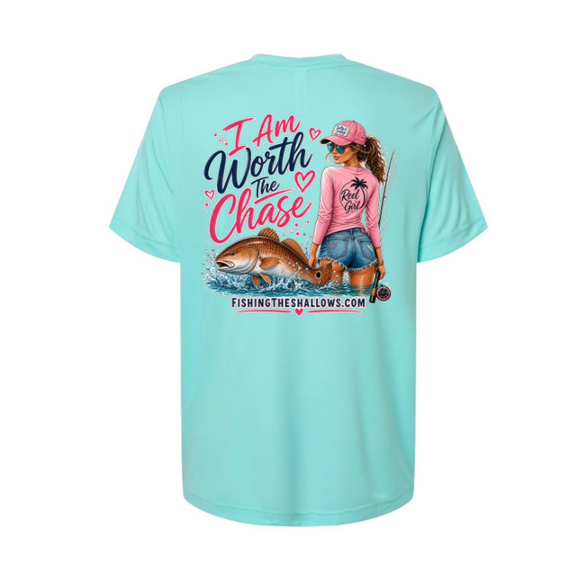 Worth It SS in Sea Glass, back view - womens short sleeve performance fishing shirt by Fishing The Shallows