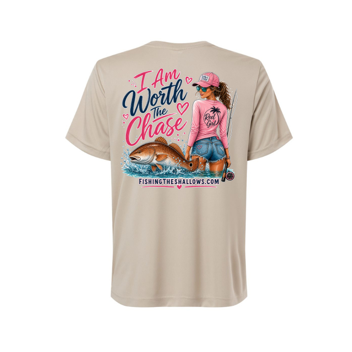 Worth It SS in Stone, back view - womens short sleeve performance fishing shirt by Fishing The Shallows