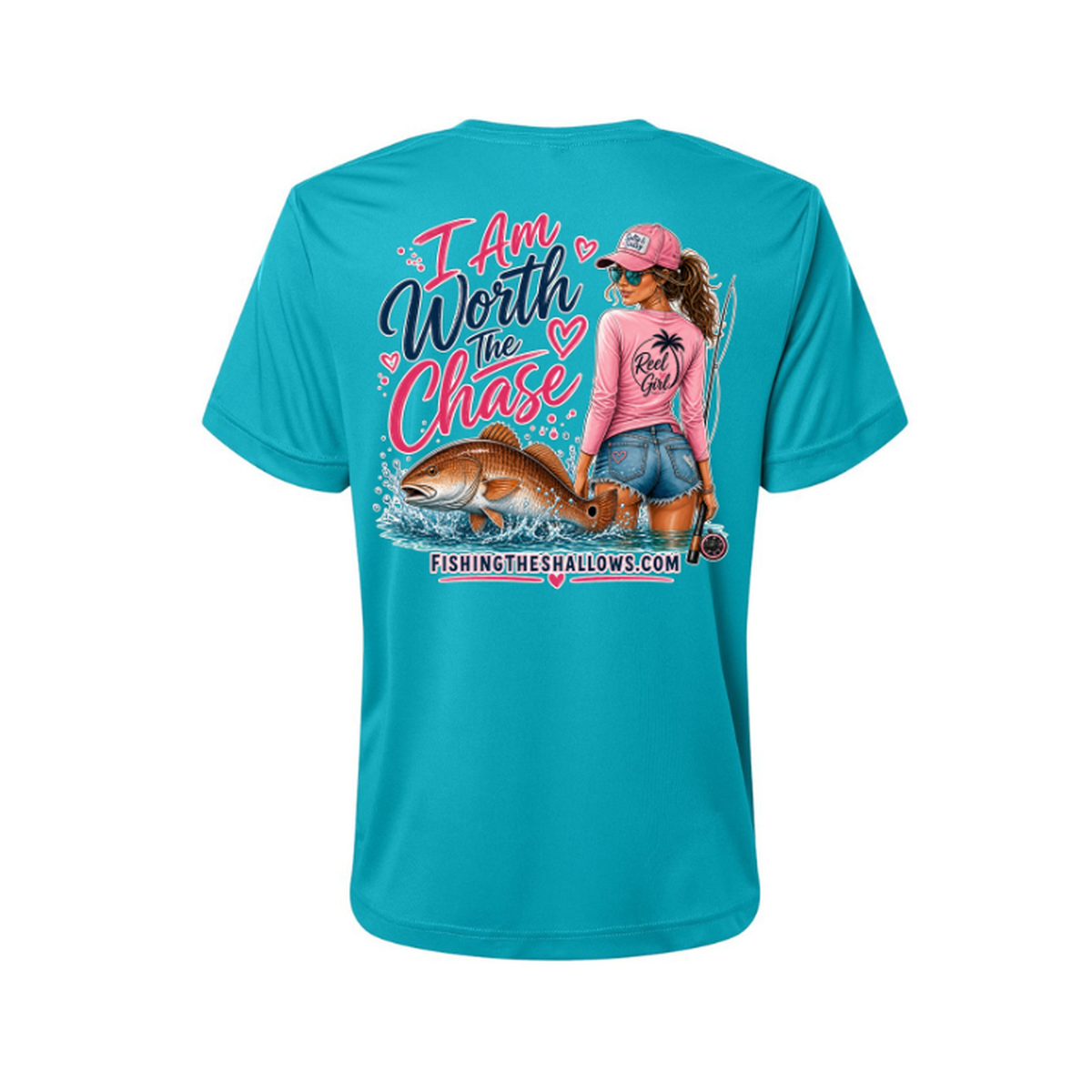 Worth It SS in Clear Teal, back view - womens short sleeve performance fishing shirt by Fishing The Shallows