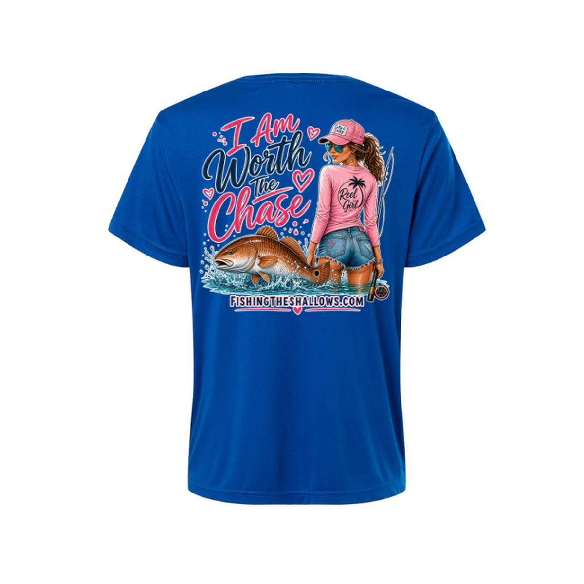 Worth It SS in True Royal, back view - womens short sleeve performance fishing shirt by Fishing The Shallows