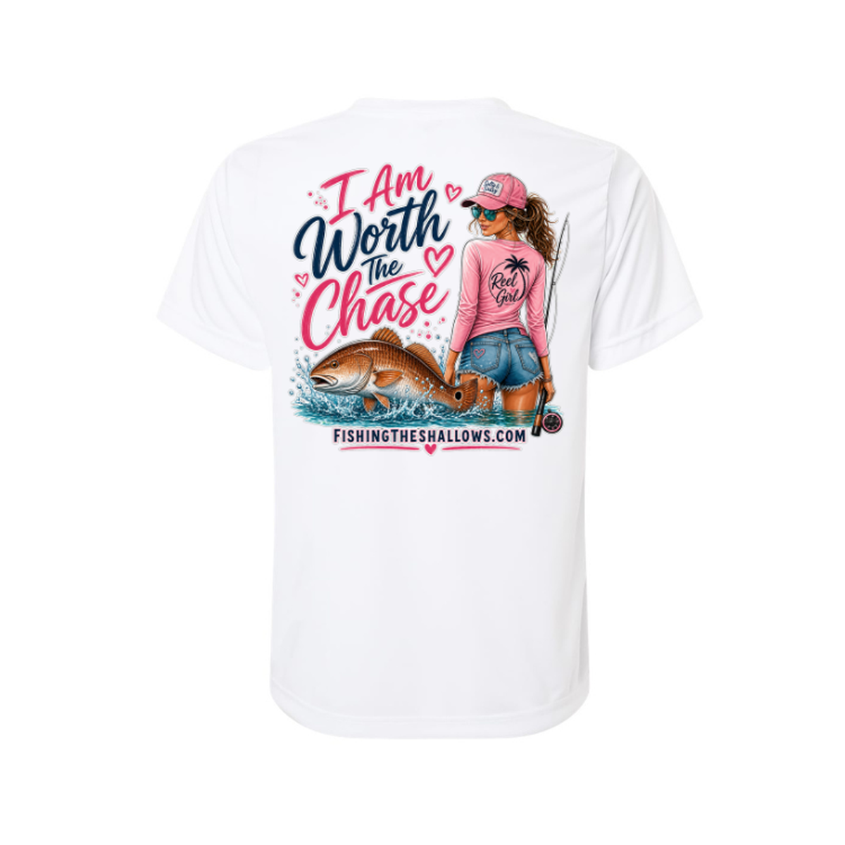 Worth It SS in White, back view - womens short sleeve performance fishing shirt by Fishing The Shallows