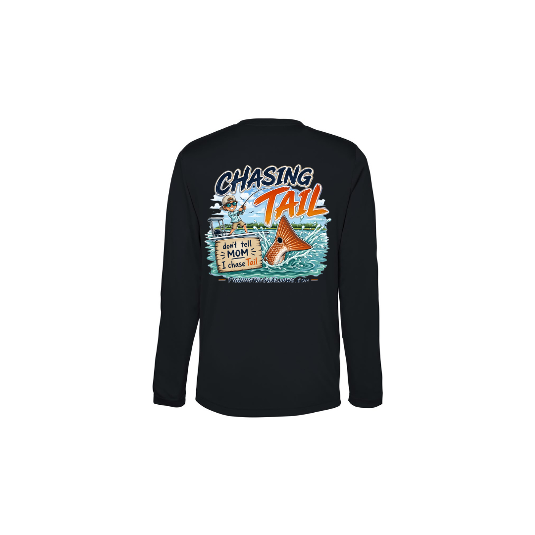 Youth Chasing Tail – Youth Long Sleeve in Black - back view