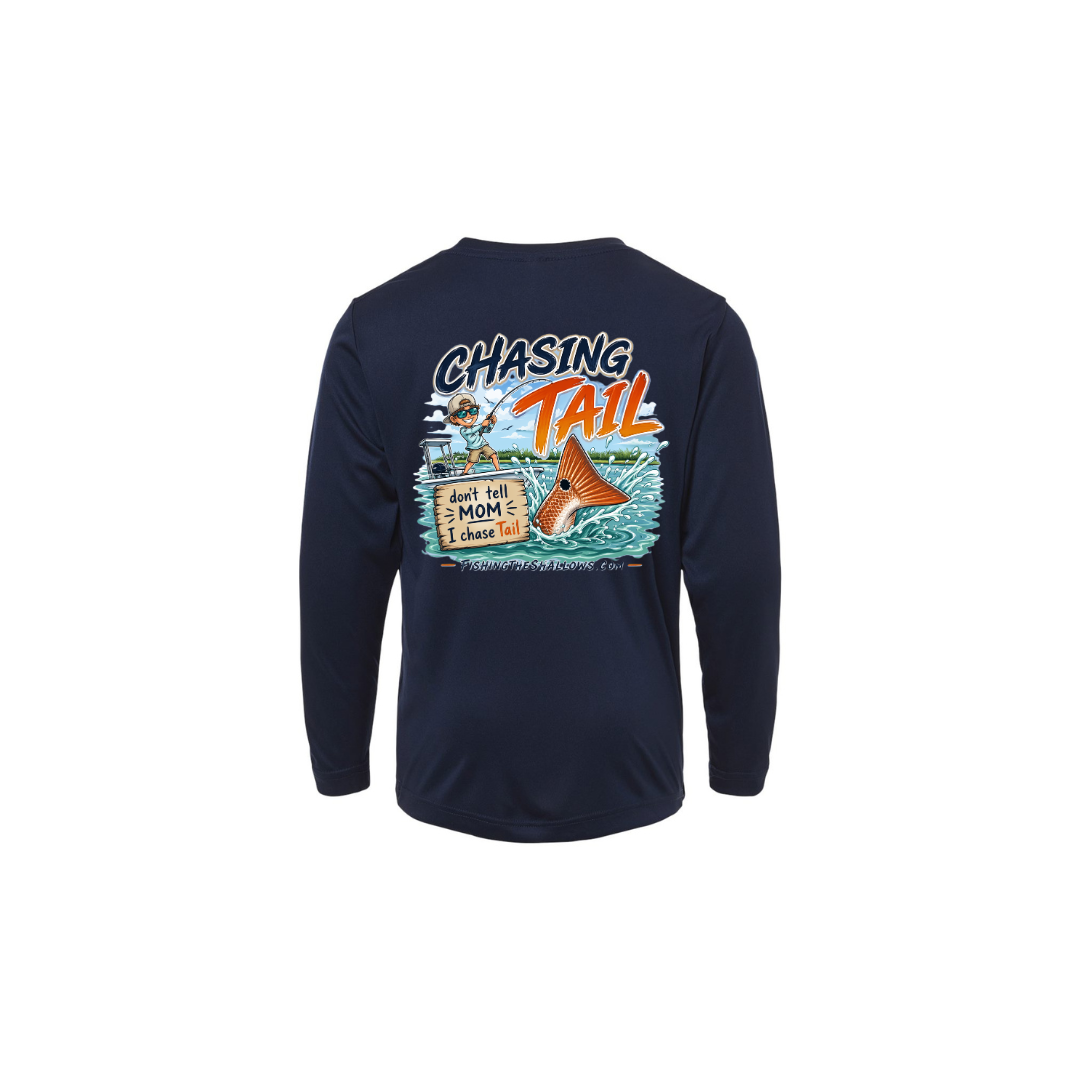 Youth Chasing Tail – Youth Long Sleeve in Classic Navy - back view