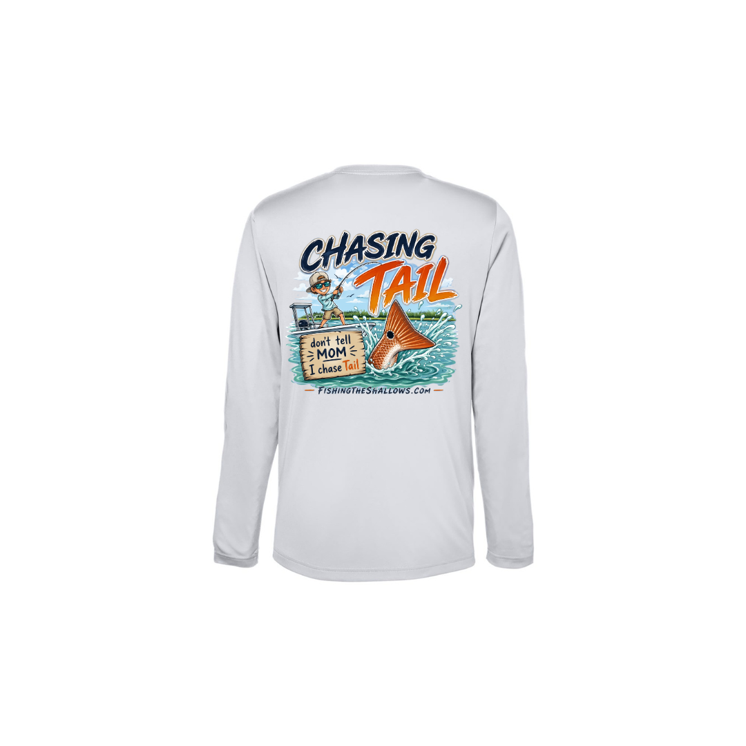 Youth Chasing Tail – Youth Long Sleeve in Platinum - back view