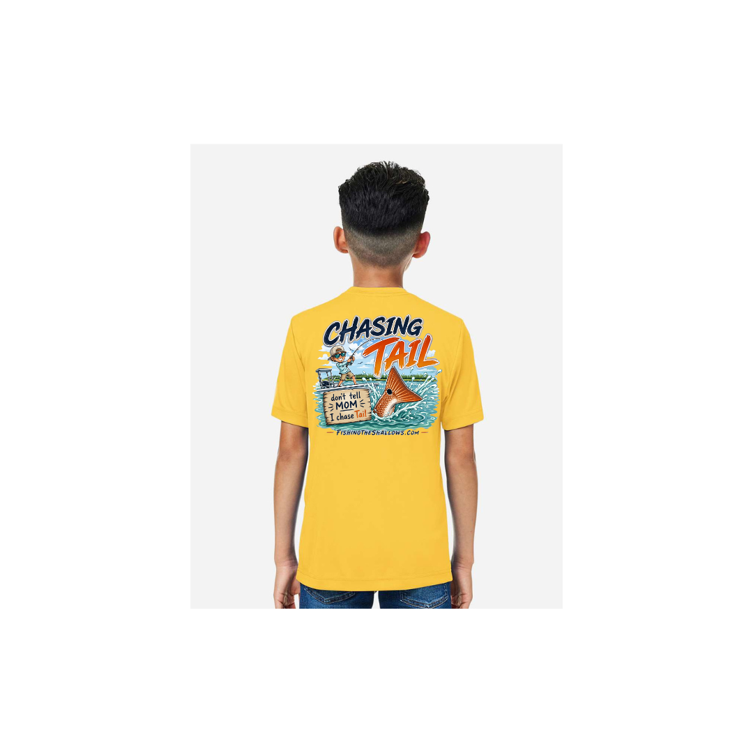 Youth Chasing Tail – Youth Short Sleeve in Campus Gold - back view