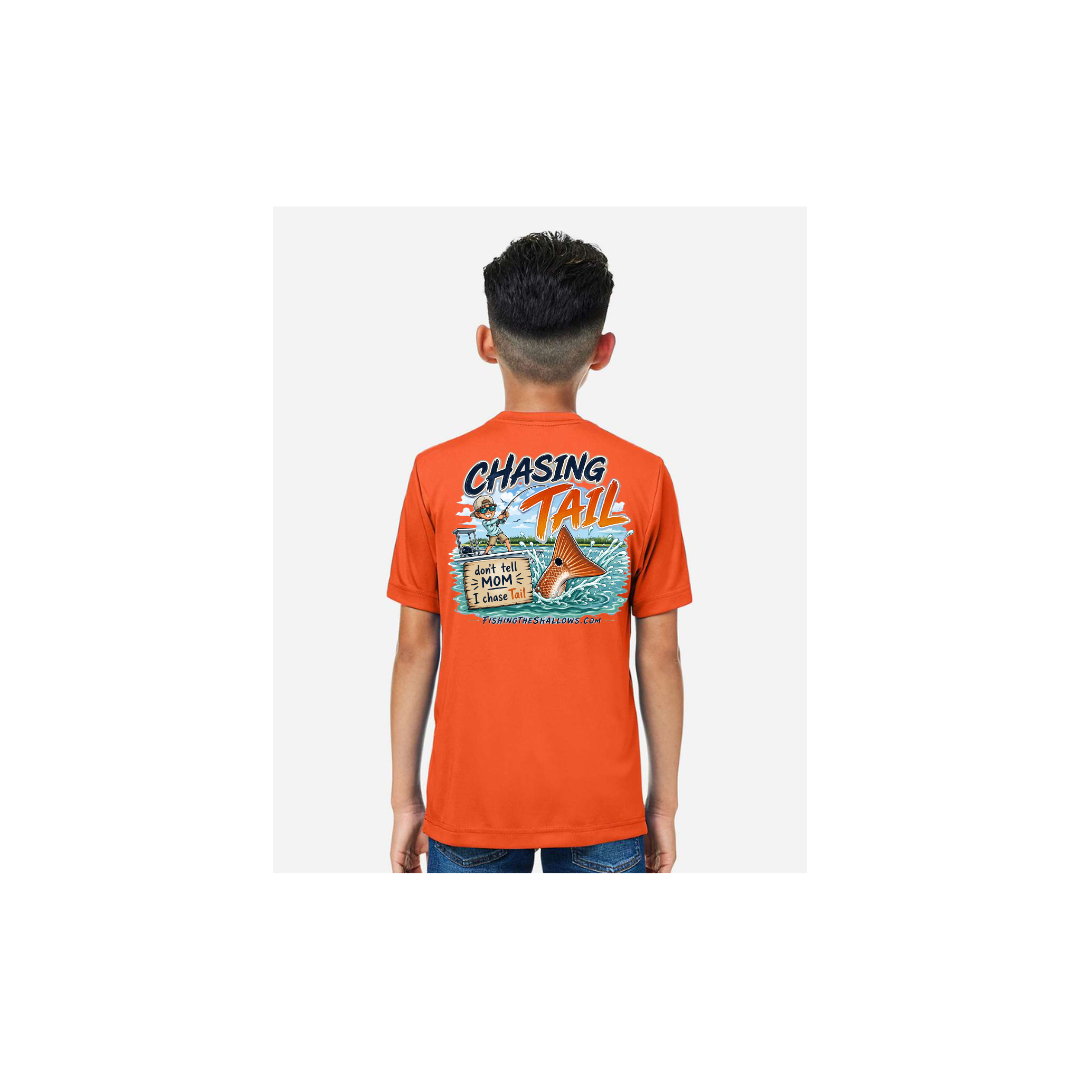 Youth Chasing Tail – Youth Short Sleeve in Campus Orange - back view
