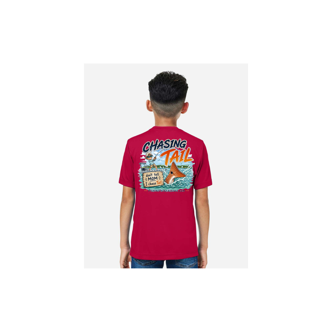 Youth Chasing Tail – Youth Short Sleeve in Classic Red - back view