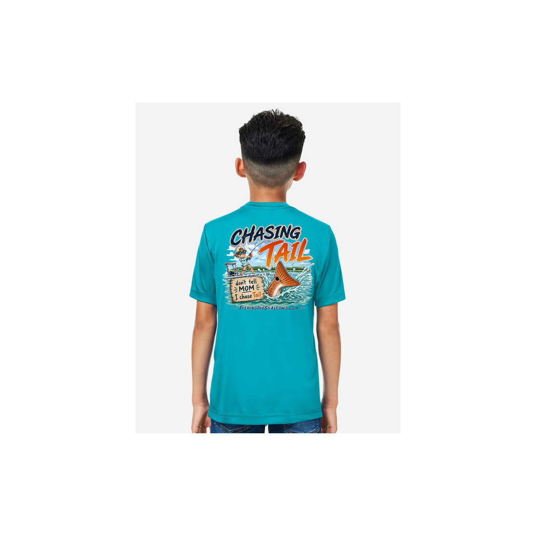 Youth Chasing Tail – Youth Short Sleeve in Clear Teal - back view
