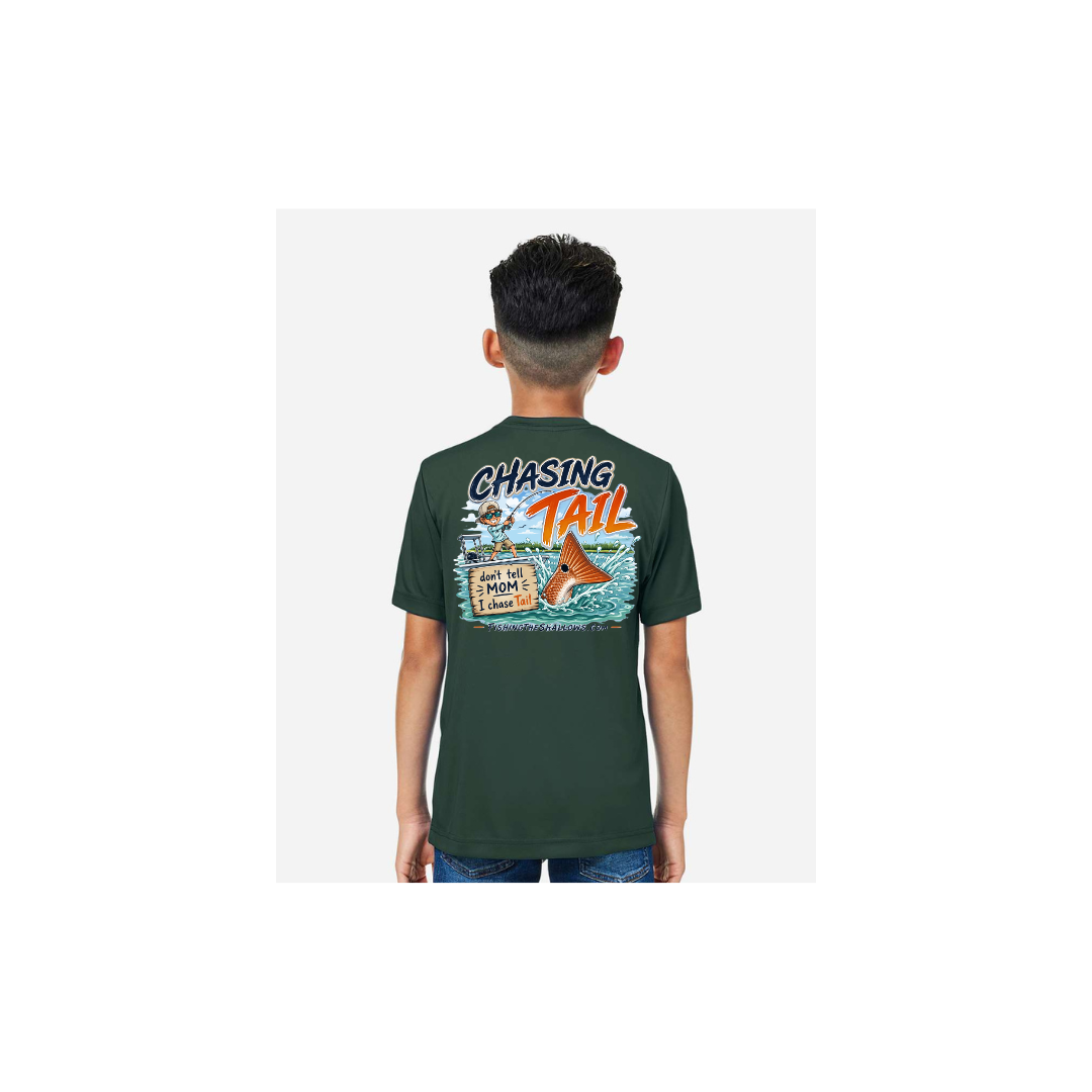 Youth Chasing Tail – Youth Short Sleeve in Forest - back view