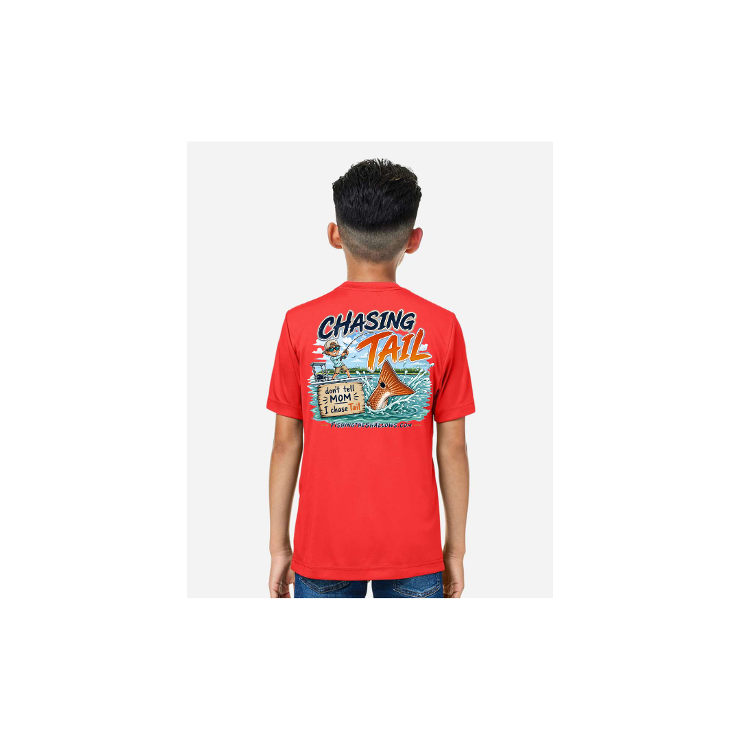 Youth Chasing Tail – Youth Short Sleeve in Marina Red - back view