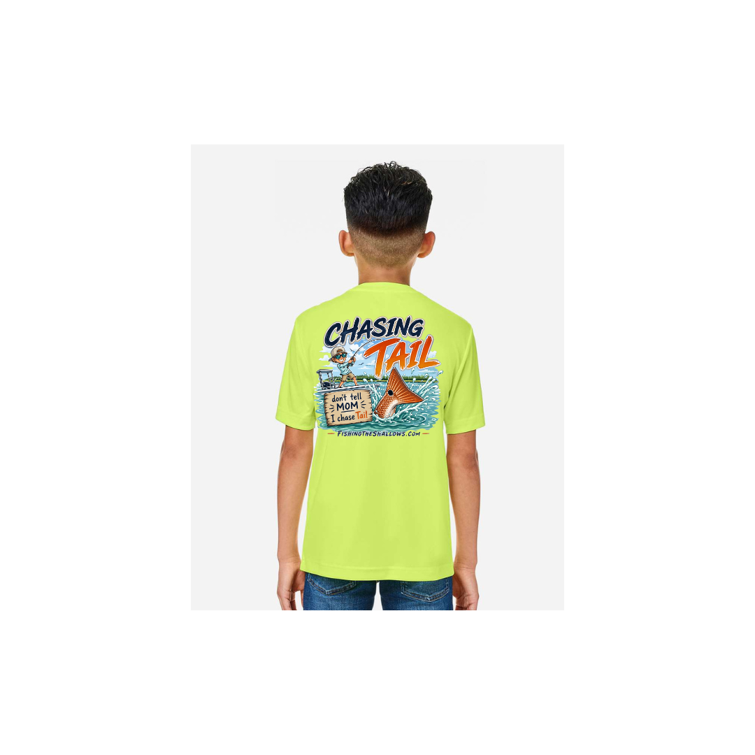 Youth Chasing Tail – Youth Short Sleeve in Safety Yellow - back view