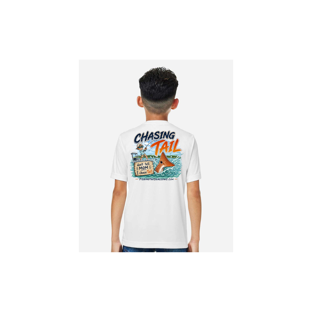Youth Chasing Tail – Youth Short Sleeve in White - back view