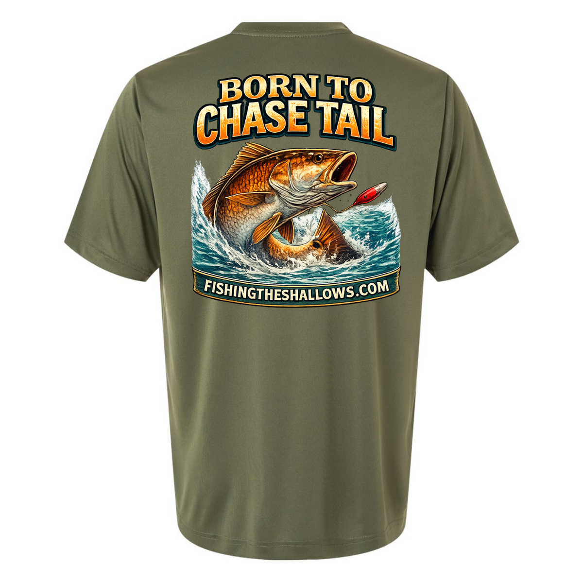 Born To Chase – Men's Short Sleeve — Military Green — Back