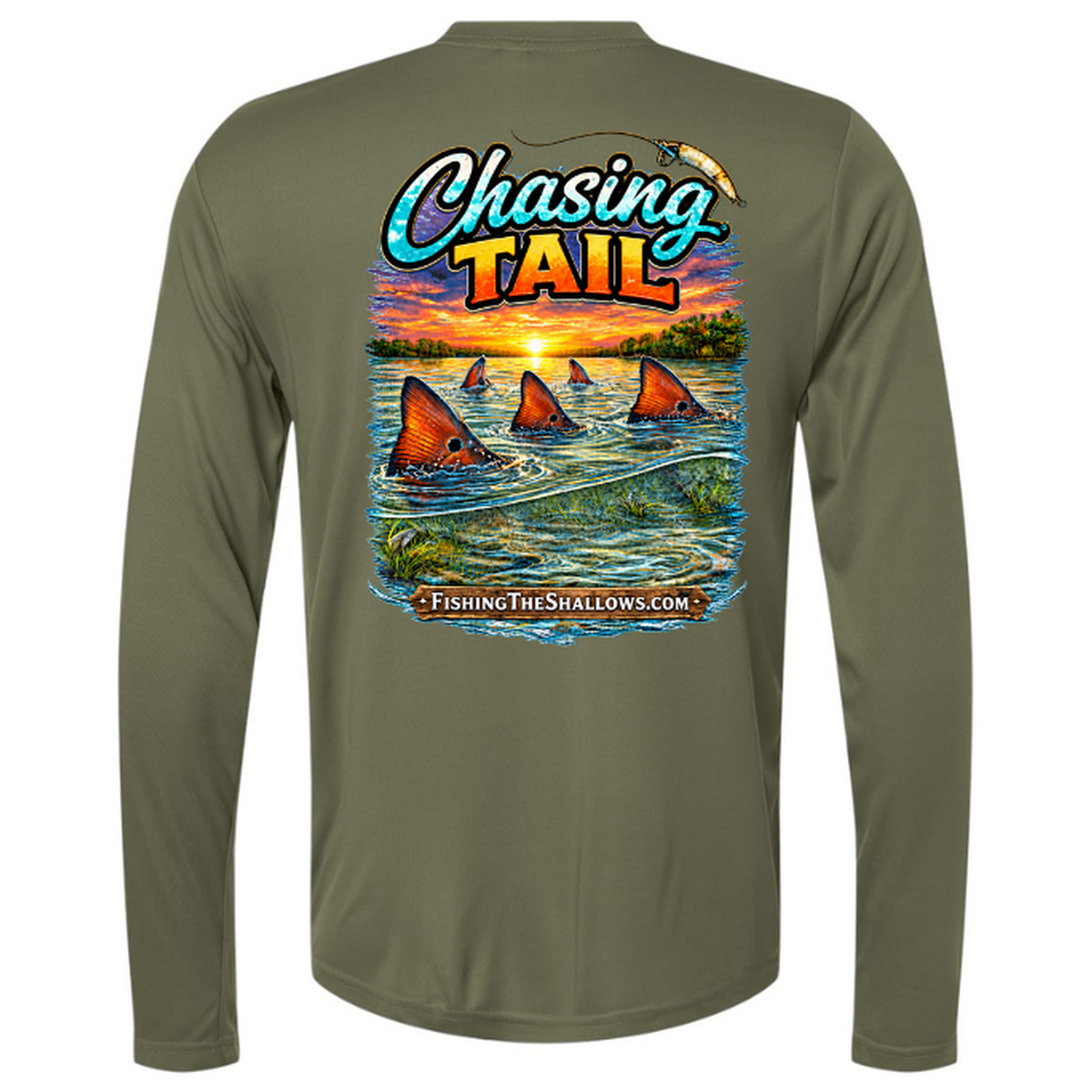 Chasing Tail – Men's Long Sleeve — Military Green — Back