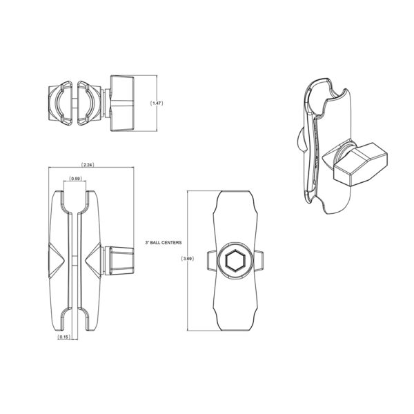 RAM Mount Double Socket Arm f-1" Ball - Image 3