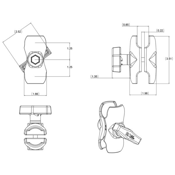 RAM Mount Short Double Socket Arm f-1.5" Ball - Image 2