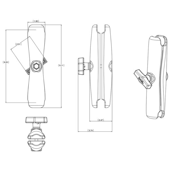 RAM Mount Long Double Socket Arm f-1.5" Ball Bases - Image 3